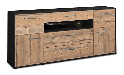 Lqliving Kommode Sideboard Emma, Korpus in anthrazit matt, Front im Holz-Design Pinie (180x79x35cm), inkl. Metall Griffen, Made in Germany