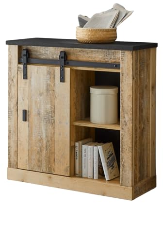 Furn.Design Kommode in Used Wood hell und anthrazit Schiebetürenkommode 93 x 91 cm, Stove Furn.Design Kommode in Used Wood hell und anthrazit Schiebetürenkommode 93 x 91 cm, Stove