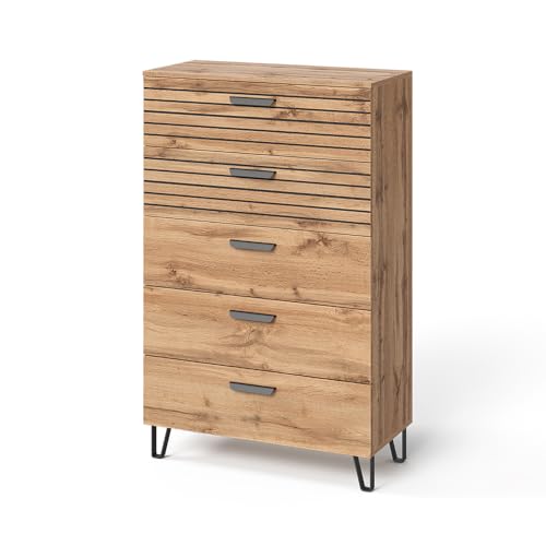 Vicco Kommode Amber, Eiche Wotan, 80 x 127.6 cm mit 5 Schubladen Vicco Kommode Amber, Eiche Wotan, 80 x 127.6 cm mit 5 Schubladen