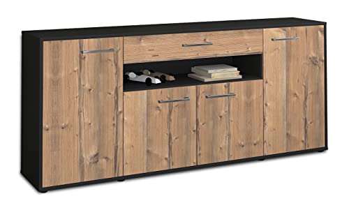 Lqliving Kommode Sideboard Fiorella, Korpus in anthrazit matt, Front im Holz-Design Pinie (180x79x35cm), inkl. Metall Griffen, Made in Germany