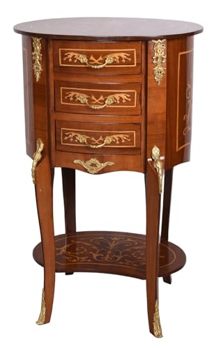 Barock Kommode „Madame Isolde“ ovaler Nachttisch Nachtkommode Nachtkonsole Intarsien Möbel 78x48x37 cm mit 3 Schubladen Handarbeit Unikat französischer Barockstil Beistelltisch Antik Konsole Barock Kommode „Madame Isolde“ ovaler Nachttisch Nachtkommode Nachtkonsole Intarsien Möbel 78x48x37 cm mit 3 Schubladen Handarbeit Unikat französischer Barockstil Beistelltisch Antik Konsole