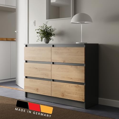 Home Collective Kommode 100cm breit mit 6 Schubladen anthrazit artisan-eiche Holz Schrank mit Schubladen Sideboard Highboard Anrichte Schlafzimmer Wohnzimmer Flur Büro Organizer Breite 100cm Höhe 78cm Home Collective Kommode 100cm breit mit 6 Schubladen anthrazit artisan-eiche Holz Schrank mit Schubladen Sideboard Highboard Anrichte Schlafzimmer Wohnzimmer Flur Büro Organizer Breite 100cm Höhe 78cm