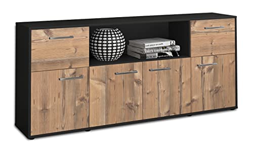 Lqliving Kommode Sideboard Ermentrude, Korpus in anthrazit matt, Front im Holz-Design Pinie (180x79x35cm), inkl. Metall Griffen, Made in Germany
