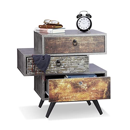 Relaxdays Vintage Kommode m. 3 Schubladen, Betonoptik Beistellschrank, Shabby Schublade m. Griff, HBT: 60x60x40 cm, grau Relaxdays Vintage Kommode m. 3 Schubladen, Betonoptik Beistellschrank, Shabby Schublade m. Griff, HBT: 60x60x40 cm, grau