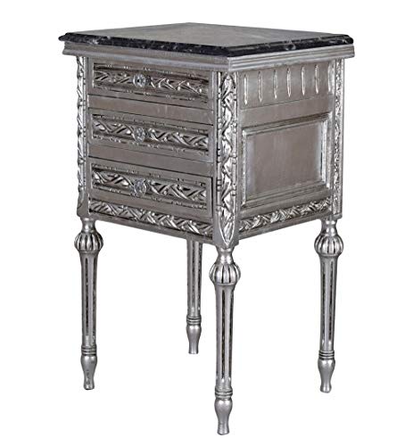 Nachtkommode „Madame Josephine“ – Barock Nachtschrank aus Holz mit Silberoptik & Marmorplatte (H 74 cm), Antik-Stil Kommode handgearbeitet cat825 Palazzo Exklusiv Nachtkommode „Madame Josephine“ – Barock Nachtschrank aus Holz mit Silberoptik & Marmorplatte (H 74 cm), Antik-Stil Kommode handgearbeitet cat825 Palazzo Exklusiv