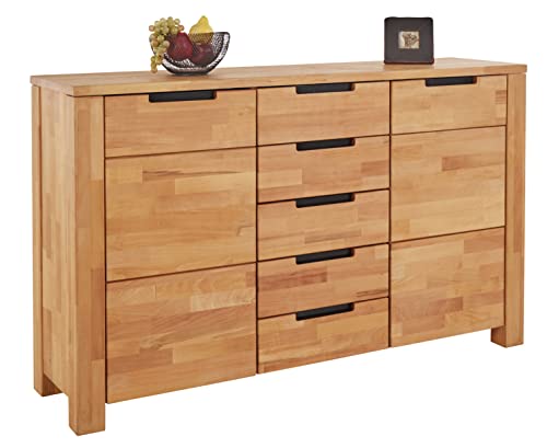 TaBoLe Kommode Sideboard aus Kernbuche massiv geölt mit Zwei Türen und fünf Schubladen, L: 151 x T 40 x H 91,5 cm TaBoLe Kommode Sideboard aus Kernbuche massiv geölt mit Zwei Türen und fünf Schubladen, L: 151 x T 40 x H 91,5 cm