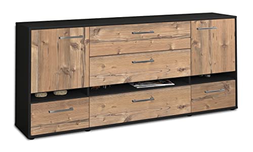 Lqliving Kommode Sideboard Floriana, Korpus in anthrazit matt, Front im Holz-Design Pinie (180x79x35cm), inkl. Metall Griffen, Made in Germany