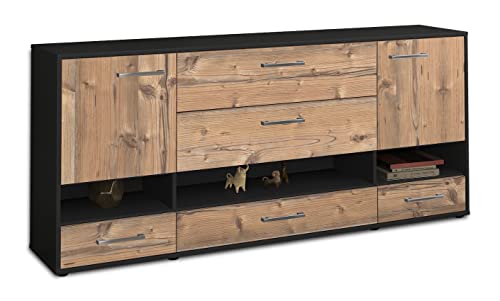 Lqliving Kommode Sideboard Florentina, Korpus in anthrazit matt, Front im Holz-Design Pinie (180x79x35cm), inkl. Metall Griffen, Made in Germany