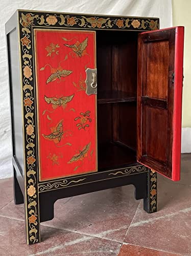 Kunibert Antike chinesische Kommode Tibet Anrichte Asia Sideboard Chinakommode mit 2 Türen und 2 Regalablageflächen Breite57xHöhe85cm Farbe: Rot mit schwarz Kunibert Antike chinesische Kommode Tibet Anrichte Asia Sideboard Chinakommode mit 2 Türen und 2 Regalablageflächen Breite57xHöhe85cm Farbe: Rot mit schwarz