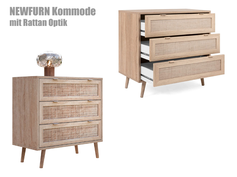 Newfurn Kommode mit Rattan Optik aus Sonoma Eiche Rattan Optik Kommode